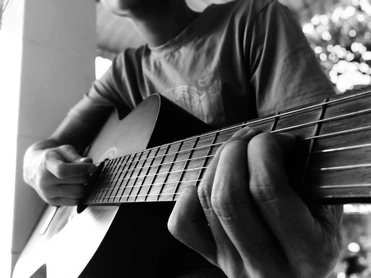 playing guitar, hobby, leisure time, guitar, stay home, free time, music, people, musician, acoustic guitar, guitarist, musical instrument, acoustic music, singing, gray home, gray music, gray time, gray guitar
